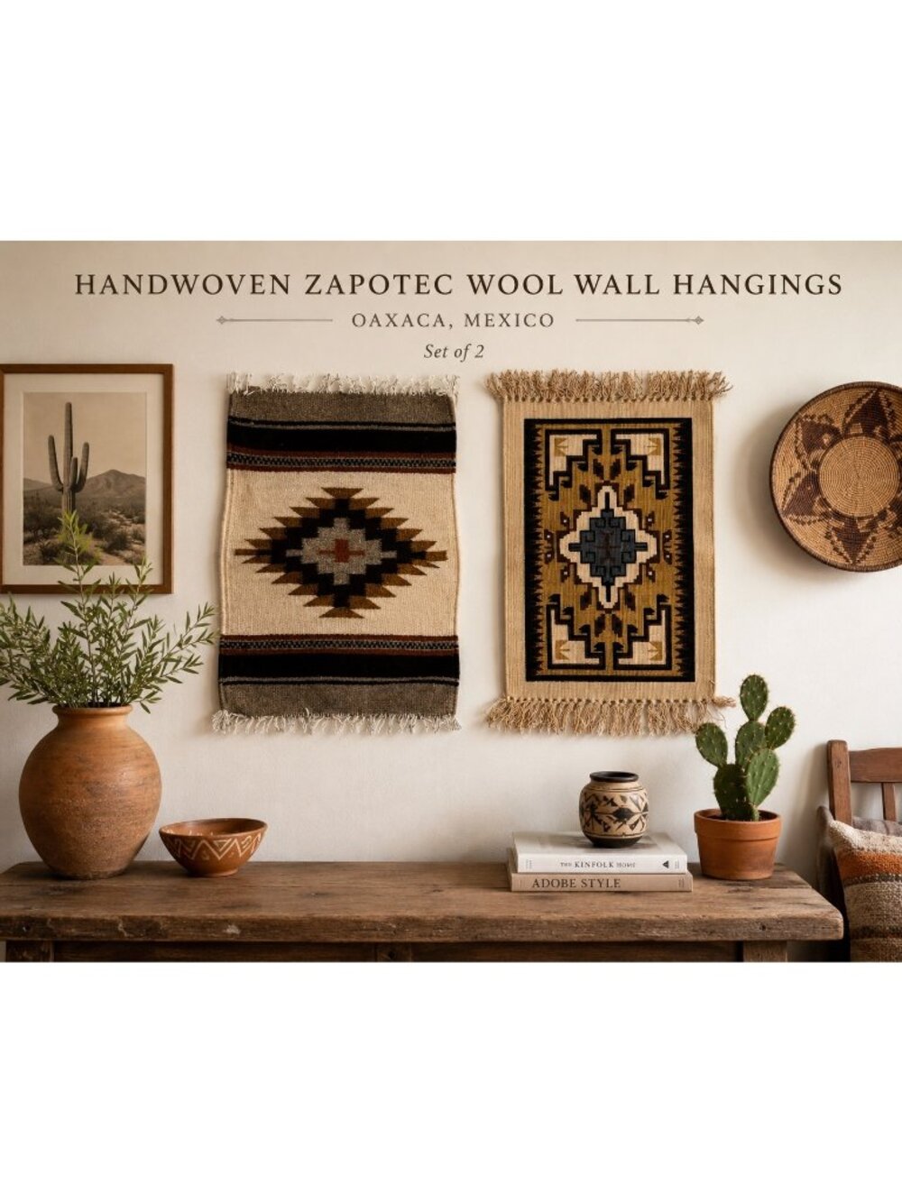 Set of 2 Handwoven Zapotec Wool Wall Hangings – Oaxaca Mexico – Southwestern
